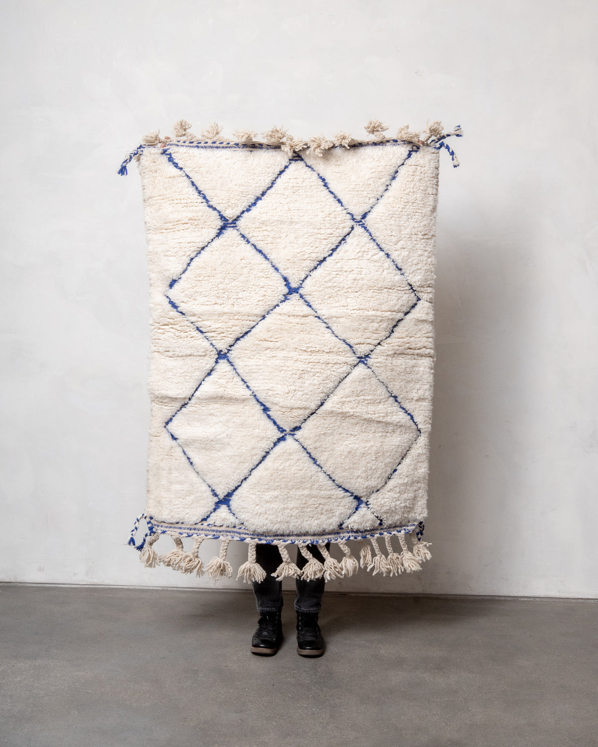 Modern, designer, handcrafted Berber rug from Morocco. Beniourain carpet with beautiful colours and patterns and fluffy wool texture.